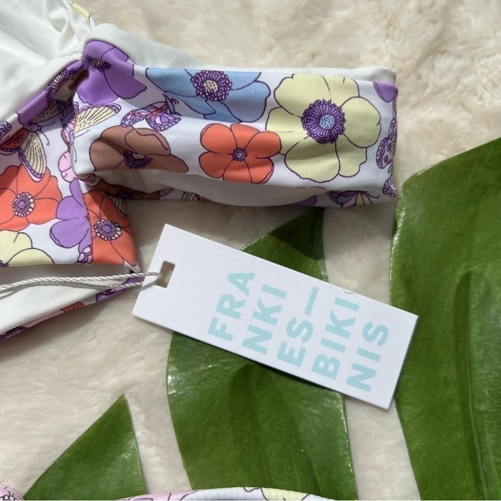 Frankie’s Bikinis Mariposa Floral Butterfly Bikini Top S Y2K